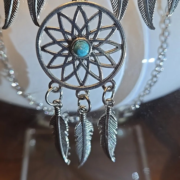 3pcs Trendy Boho Jewelry Set - Unique Dreamcatcher Design Earrings and Necklace - Picture 3 of 7